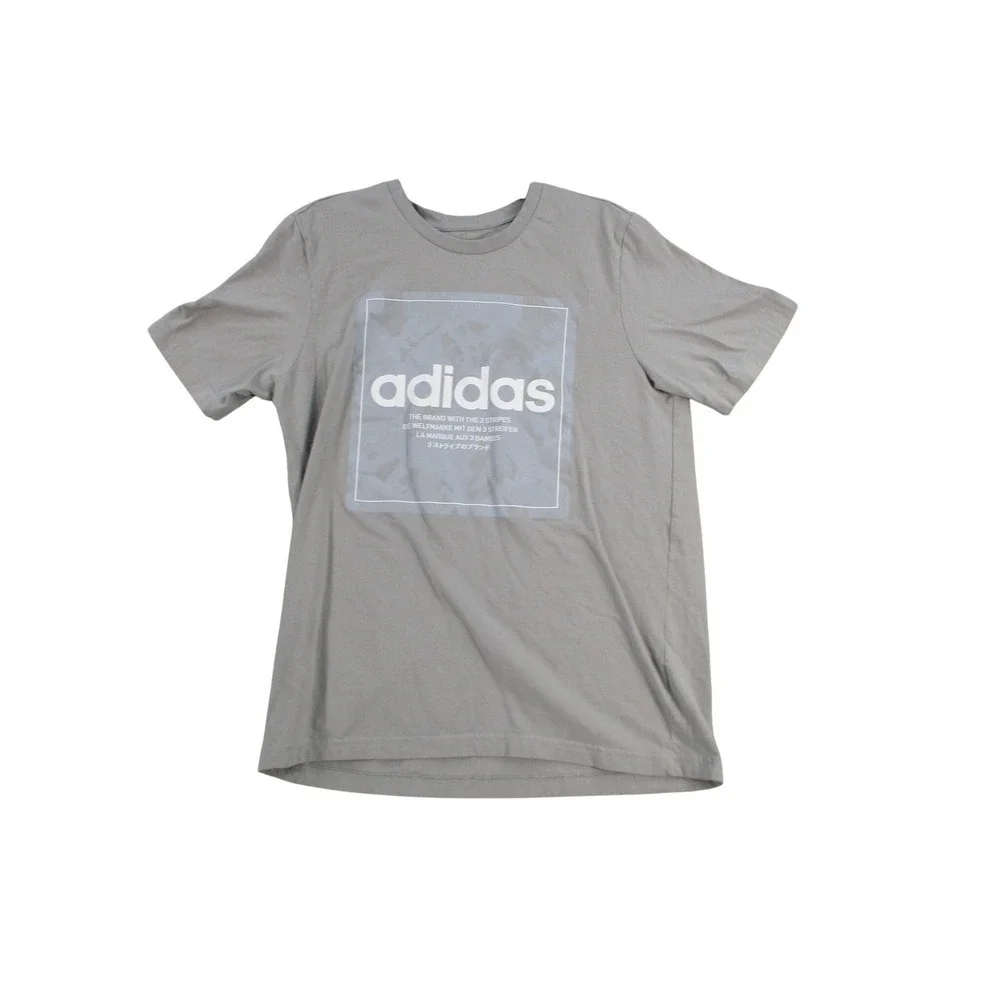 Adidas Mens Graphic T-Shirt Grey Box Logo Regular Fit Short‎ Sleeve Size M